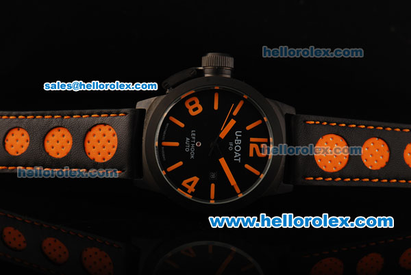 U-Boat Italo Fontana Left Hook Automatic Movement PVD Case with Black Dial and Orange Markers - Two Tone Leather Strap - Click Image to Close